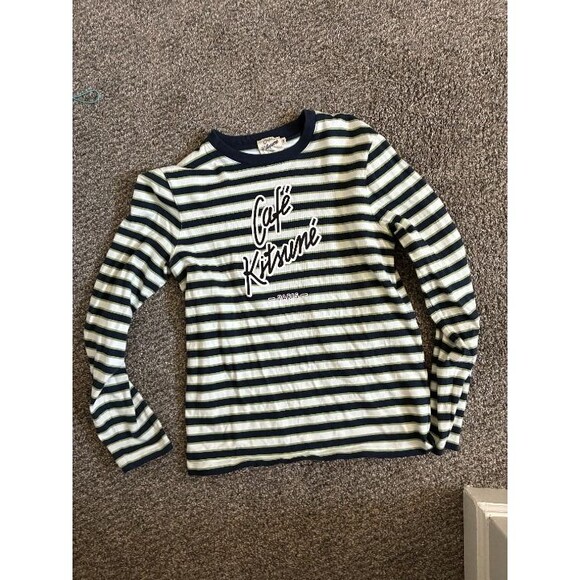 Maison Kitsuné Multicolor Striped Long Sleeve T-Shirt Green Blue White - Size XS - Picture 1 of 4